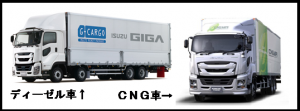 CNG車とディーゼル車(ギガ)
